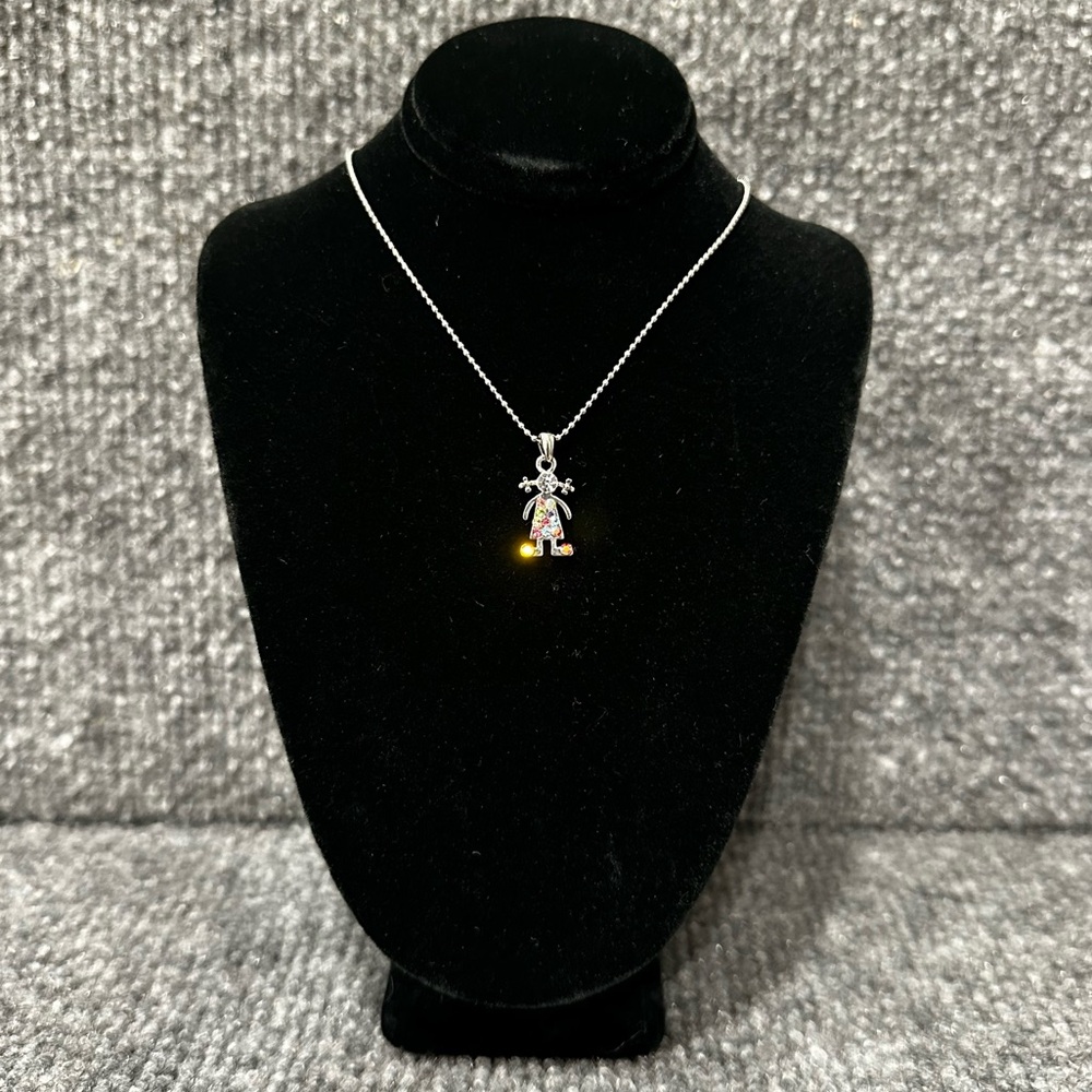 Vintage Cookie Lee Little girl charm pendant necklace pastel rhinestones 16”